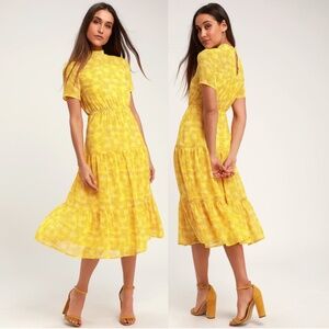 Lulu's Floral Dressed Up Yellow Midi Dress